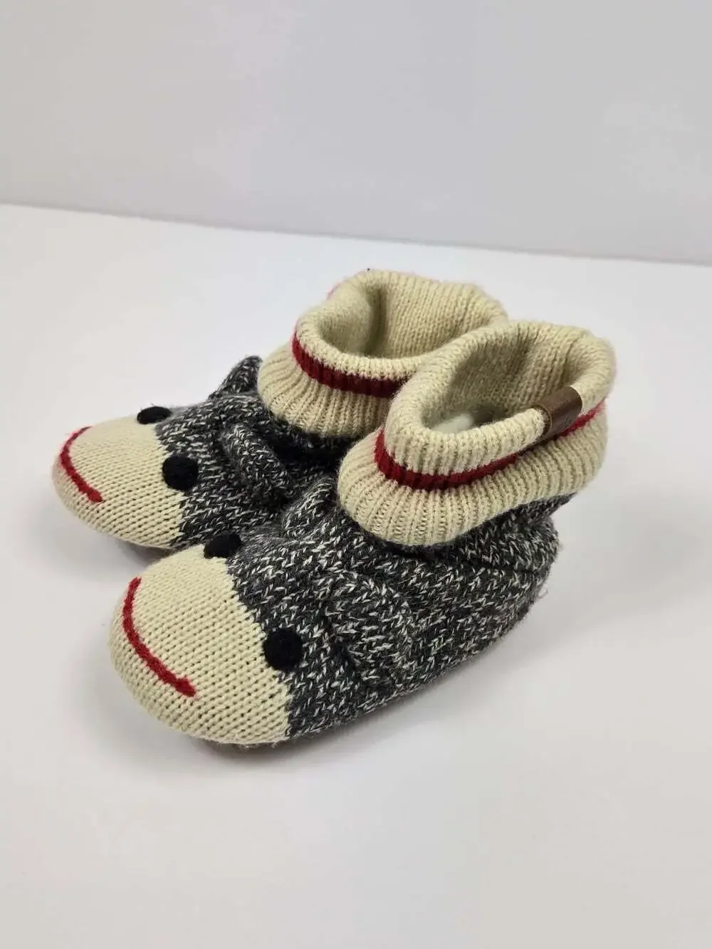 Roots Kids Sock Monkey Knit Slippers Baby 12-24 Months US Size 5-7